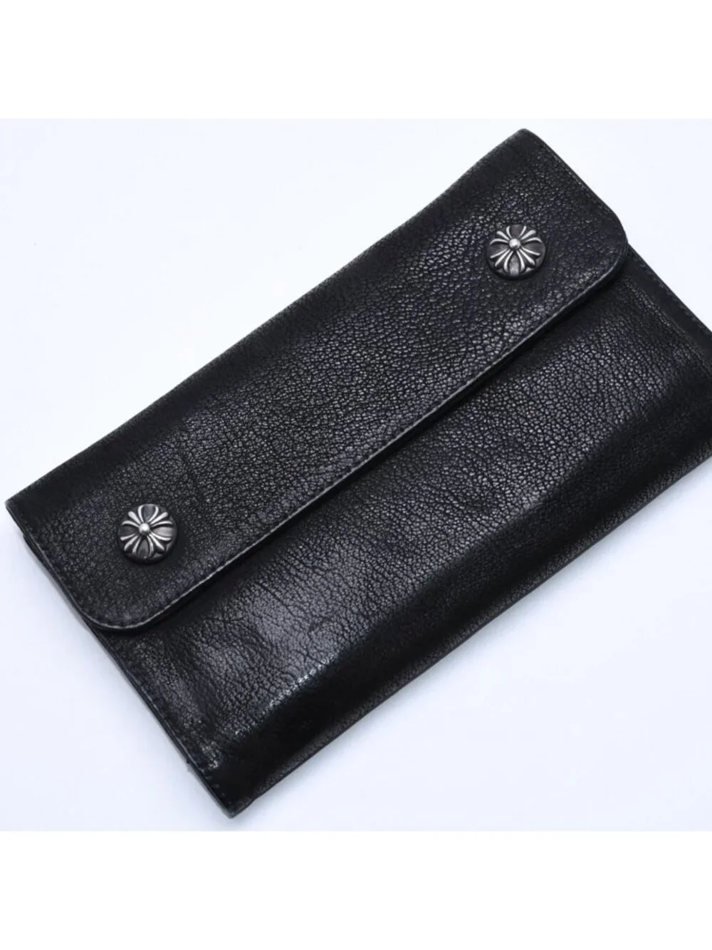 Chrome Hearts Wave Destroy Lthr Wallet Cross Button Leather 925 Sterling Silver